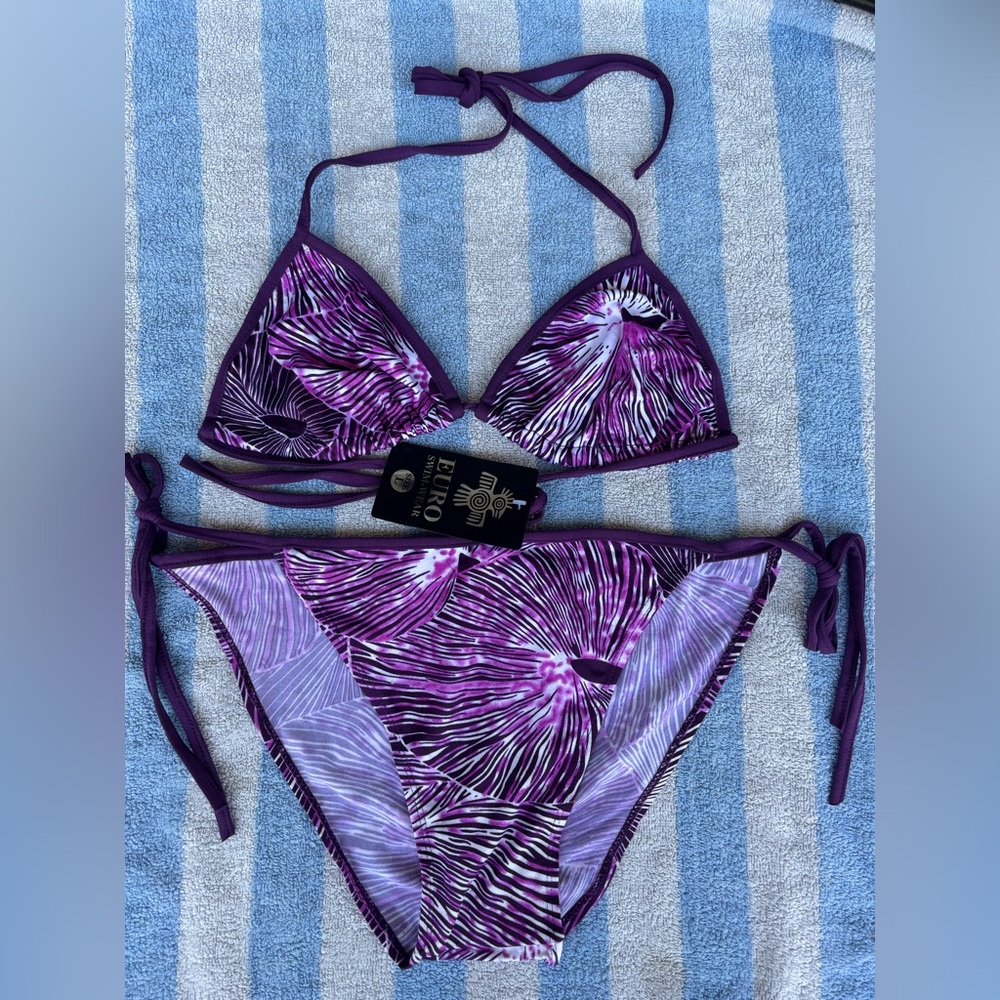 Purple Bikini, purple strings, women’s size large swimwear, BNWT
